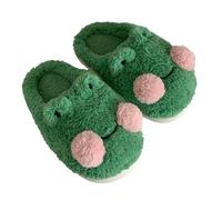 Lindas pantuflas de rana para mujer, Kawaii, peludas, de felpa, para dormitorio, Y2K, esponjosas, para casa, centro de la ciudad, para niñas, cosas estéticas, Verde, 38.5 EU