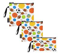 Lindas pelotas deportivas blancas reutilizables para aperitivos y sándwich, bolsas de tela lavable con cremallera para niños, estudiantes y adultos (juego de 3: S/M/L)