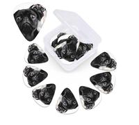 Lindas púas de guitarra de perro carlino negro, paquete de 12 con caja organizadora, 0.46 0.71 0.96 mm, incluye púas de guitarra abstracta para guitarra eléctrica, ukelele y bajo