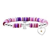 Lindas Pulseras de Cuentas de Arcilla polimérica Heishi de Vinilo Degradado, Cruz Lateral de con Dije de semilla de Mostaza en Forma de corazón