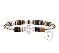 Lindas Pulseras de Cuentas de Arcilla polimérica Heishi de Vinilo Degradado, Cruz Lateral de con Dije de semilla de Mostaza en Forma de corazón