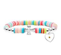 Lindas Pulseras de Cuentas de Arcilla polimérica Heishi de Vinilo Degradado, Cruz Lateral de con Dije de semilla de Mostaza en Forma de corazón