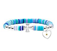 Lindas Pulseras de Cuentas de Arcilla polimérica Heishi de Vinilo Degradado, Cruz Lateral de con Dije de semilla de Mostaza en Forma de corazón