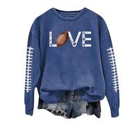 Lindas sudaderas con capucha de manga larga para mujer, diseño de fútbol, cuello redondo, gráfico de moda, para otoño, ajuste holgado, Workou University, azul, XXL