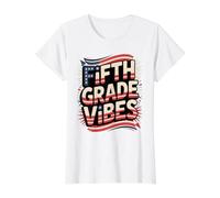 Lindas Vibraciones de Quinto Grado, Primer día de 250 años, Arte del escuadrón del Profesor Camiseta gráfica económica, Mujer, Blanco, S