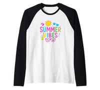Lindas Vibraciones de Verano Último día de Escuela Vacaciones de Verano Camiseta Manga Raglan
