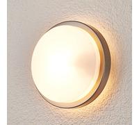 Lindby Aplique de exterior redondo Fero, acero inoxidable
