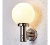 Lindby Aplique para exterior Nada, acero inoxidable, cristal, sensor, E27 True
