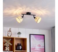 Lindby downlight de techo Youstin, 30 cm de largo, bambú, 2 luces, E14