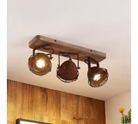 Lindby downlight Farovi, óxido, 45 cm, 3 luces, madera, GU10 True