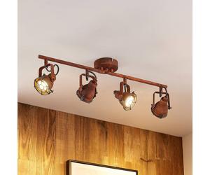 Lindby downlight Scabra, 63 cm, marrón óxido, 4 luces, metal