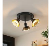 Lindby Erin downlight de techo, negro/oro, Ø 22 cm, cristal