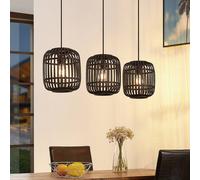 Lindby lámpara colgante Canyana, negra, 3 luces, ratán, 105 cm