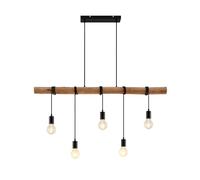 Lindby lámpara colgante en negro mate, madera, luminaria suspendida | e27, 5 bombillas, lineal, moderno, de madera para sala de estar, salón, cocina, comedor