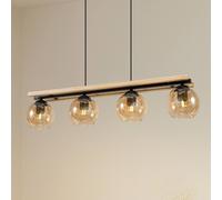 Lindby lámpara colgante Enrique, ámbar, 4 luces, cristal, madera, E27 True