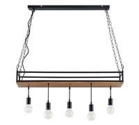 Lámpara colgante Lindby Kirista, 5 luces, negro/madera, 100 cm, E27 True