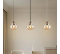 Lindby lámpara colgante Tymoni, 3 luces, ámbar, cristal, Ø 20 cm