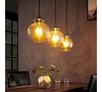 Lindby lámpara colgante Tymoni, 3 luces, ámbar, cristal, Ø 20 cm