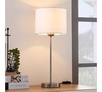 Lindby lámpara de mesa Annatina, blanco, níquel, altura 48 cm, textil