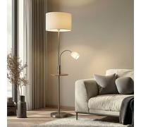 Lámpara de pie Lindby Aovan, color níquel, estante, puerto USB