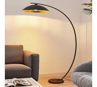 Lindby lámpara de pie arqueada Emilienne, negra, dorada, 180 cm