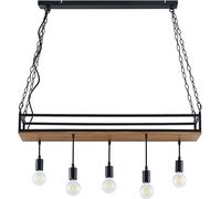Lámpara colgante Lindby Kirista, 5 luces, negra, madera, 100 cm