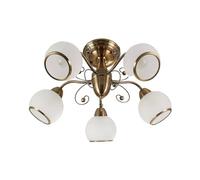 Lindby lámpara de techo en blanco satinado, latón antiguo, plafón | lámpara de salón, e14, 5 bombillas, clásico, de vidrio para sala de estar, salón, pasillo, dormitorio, comedor