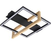 Plafón LED Lindby Holamu, 46cm, negro, madera, metal