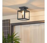 Lindby plafón para exterior Mandus, negro, acero inoxidable, 22 cm