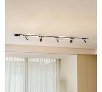 Lindby Sistema de riel 48 V Lumaro, focos, 5 luces, negro, Ø 7,3 cm