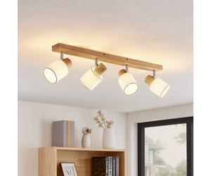 Lindby Wanessa downlight de techo, 67cm, 4 luces, madera, blanco, E14