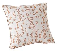 Linder - Cojín Adornado - Tejido y teñido en Francia - Estilo étnico - Acabado Ribeteado - Desenfundable - Color Blanco con diseño de león - Dimensiones 45 x 45 cm - Colección Mescal