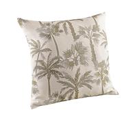 LINDER - Cojín Completo con diseño de Palmera de Hilos reciclados, Tejido y teñido en Francia, Estilo Vegetal, Verde palmeral, Acabado con Cremallera, 67% poliéster, 31% algodón, 2% Otras Fibras