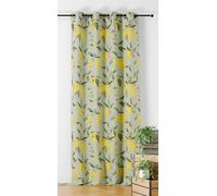 Linder - Cortina Tejida y teñida en Francia - Estilo Provenzal - Acabado con Ojales de Color cañón de Rifle - Color Verde Primavera y Amarillo - Dimensiones 140 x 260 cm - Colección de limón