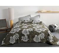 Linder - Manta de Cama de algodón, diseño de Flor Natural, Tejido y teñido en Francia, Color Amarillo té y Negro, 240 x 260 cm, Tejido de poliéster/algodón y guata 100% poliéster, colección PEONIA