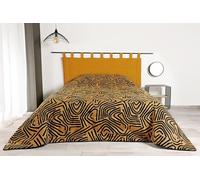 Linder - Manta de Cama de Forro étnico - Tejido y teñido en Francia - Rectangular - Color Amarillo y Negro - Dimensiones 240 x 260 cm - Tejido de poliéster/algodón y guata 100% poliéster - Colección