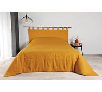Linder - Manta de Tela de Forro Liso, Tejido y teñido en Francia, Rectangular, Color Amarillo Ocre, 180 x 240 cm, Tejido 100% Lino y guata 100% poliéster, colección LIBECCIO