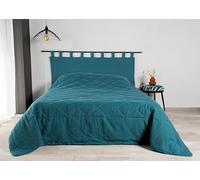 Linder - Mantel de Tela Acolchada Lisa - Tejido y teñido en Francia - Rectangular - Color Azul Pavo Real - Dimensiones 230 x 250 cm - Tejido 100% Lino y guata 100% poliéster - Colección LIBECCIO