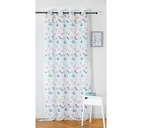 Linder - Visillo con diseño de Dinosaurios para niños, Tejido y teñido en Francia, Estilo jurásico, Color Crudo, Azul y Terracota, Ojales de cañón de Rifle, 150 x 240 cm, 100% poliéster, colección