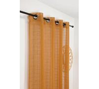 Linder - Visillo de Azulejos Alsacianos - Acabado con Ojales de Color cañón de Rifle - Color Naranja cúrcuma - 145 x 260 cm - 60% poliéster 40% algodón - Tejido y teñido en Francia - Colección Kelsch