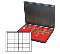 Lindner 2364-2115E NERA M Coin Case with a Light Red Insert with 30 Square compartments. Suitable for Coins or Coin Capsules with Ø up to 38 mm.