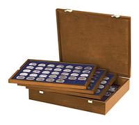 LINDNER Das Original Caja para monedas de madera auténtica con 4 cuadros azules para 127 monedas de diferentes diámetros