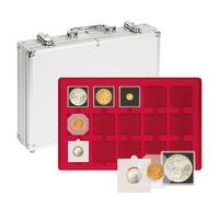 LINDNER Das Original Maletín de Aluminio para Monedas con 5 tableros Rojas para 75 marquitos para Monedas 50x50 mm