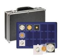 LINDNER Das Original Maletín Grande para colección de Monedas con 8 tableros Azul Oscuro para 120 marquitos para Monedas 50x50 mm