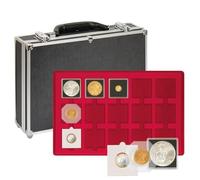 LINDNER Das Original Maletín Grande para colección de Monedas con 8 tableros Rojas para 120 marquitos para Monedas 50x50 mm