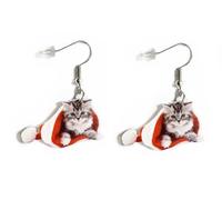 Lindo acrílico navideño animal rojo pendientes colgantes gato perros renos chihuahua aretes colgan para mujeres regalos de decoración de encanto de las niñas