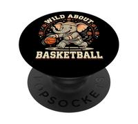Lindo Aficionado a los Deportes con un Elefante de Baloncesto Loco por el Baloncesto PopSockets PopGrip Adhesivo