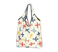 Lindo Airplane - Bolsas de comestibles reutilizables con estampado colorido - Bolsa de comestibles plegable con asas, Negro, 2 PCS