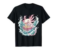 Lindo ajolote comiendo fideos ramen ola del océano Kawaii obras de arte Camiseta