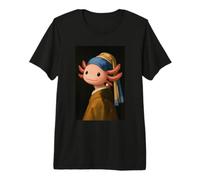 Lindo ajolote con un Pendiente de Perlas Pintura Divertida de Vermeer Camiseta Premium
